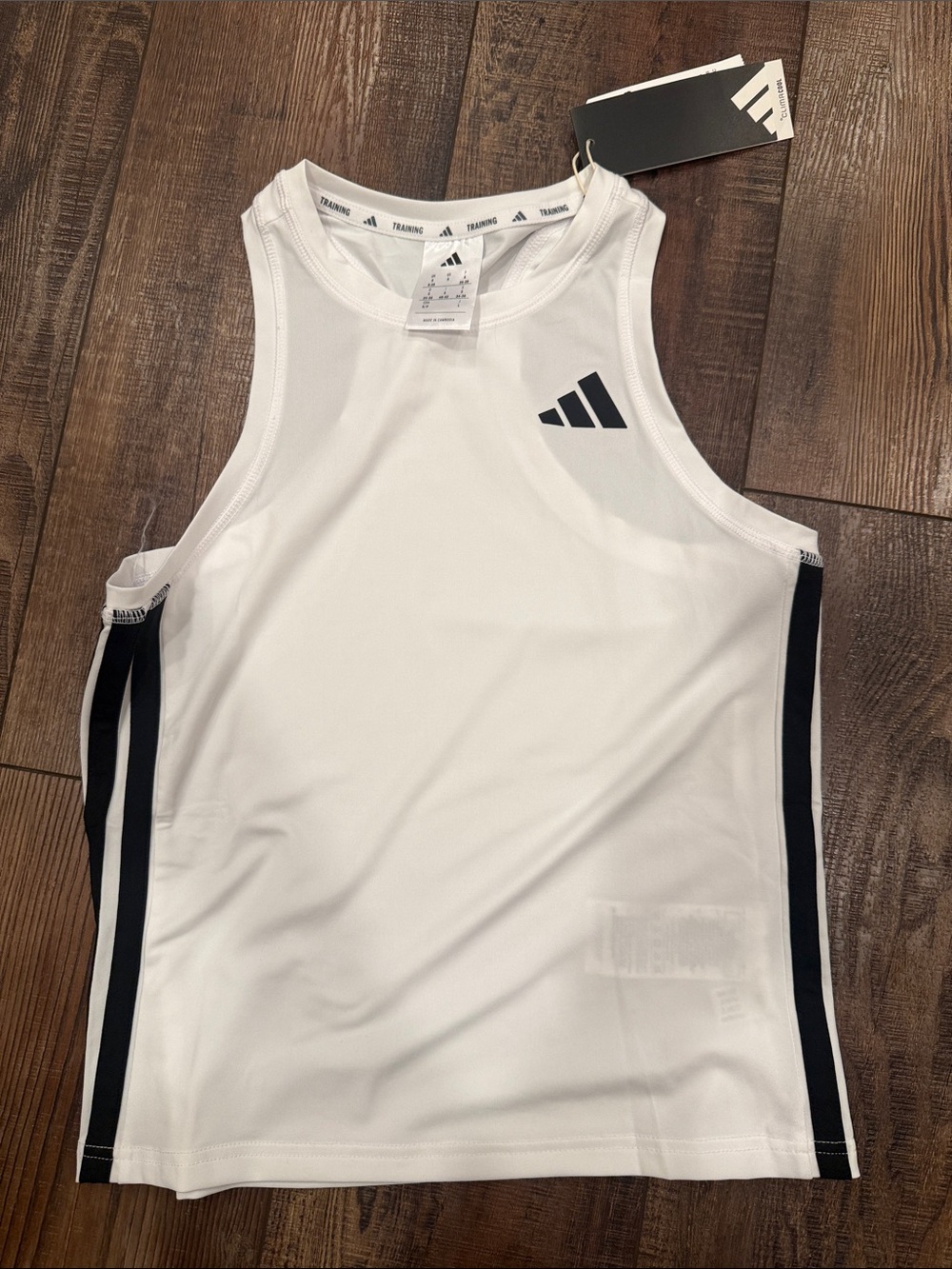Adidas Women’s White Tank Top with Black Side Stripes